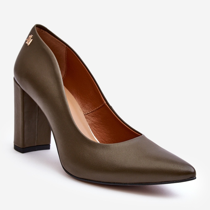 Pompe din piele pe toc înalt Laura Messi 2624/227 Verde închis 1