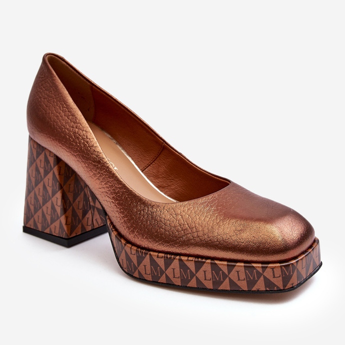Pompi din piele cu toc inalt Laura Messi 259/819-821 Cupru maro 1