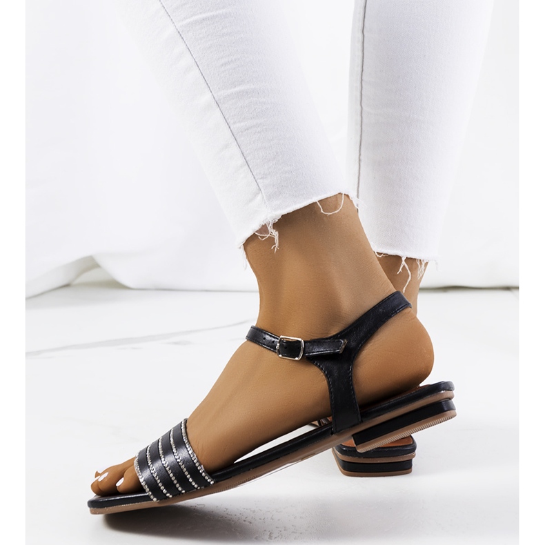 Sandale negre cu zirconiu Sudbury negru 2