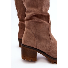 WS1 Cizme cu toc jos deasupra genunchiului pentru femei, maro Beveta 2