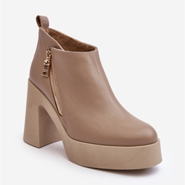 Botine de damă cu toc înalt masiv, cu fermoar 1755 Zazoo Beige bej 1