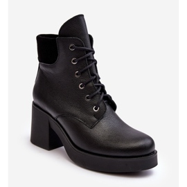 Botine de damă din piele cu toc înalt negru Lemar Leocera 1