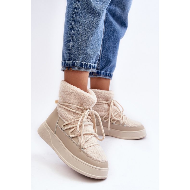 FG2 Cizme de zăpadă cu platformă de damă Bej deschis Ahatissa 1