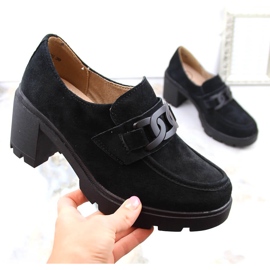 Pantofi din piele intoarsa, mocasini pe toc inalt si platforma, negru Filippo DP4785 1