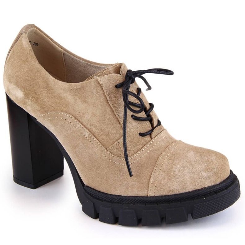 Pantofi Filippo W PAW473B din piele bej cu toc inalt si platforma 1