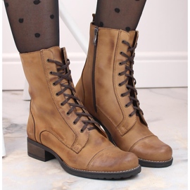 Cizme din piele maro pentru femei Dolce Pietro bej 2