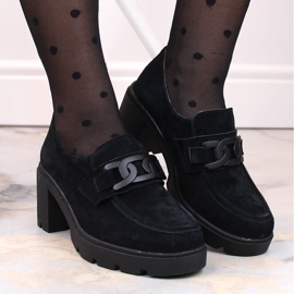 Pantofi din piele intoarsa, mocasini pe toc inalt si platforma, negru Filippo DP4785 6