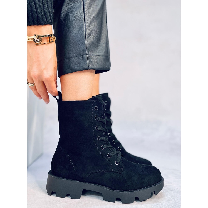 Cizme de muncitor Pansy Black de piele intoarsa negru 1