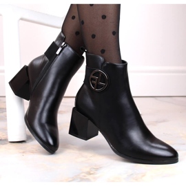 Cizme de dama cu toc inalt decorativ, izolate, negre, Potocki SZ12227 negru 1