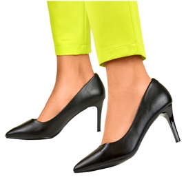 Tocuri înalte de damă, clasice, joase, negre, din piele ecologică negru 1