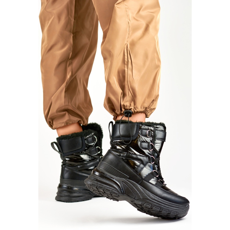 Cizme sport negre de zăpadă cu șireturi negru 1