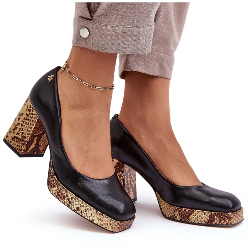 Pompe din piele pentru femei Laura Messi 2599 Negru 4