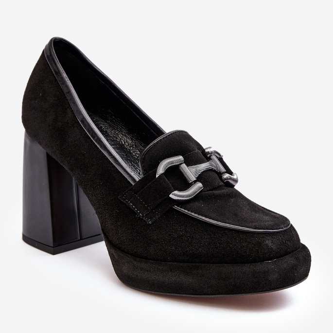 Pompe din piele pe un toc masiv Laura Messi 2706 negru 1