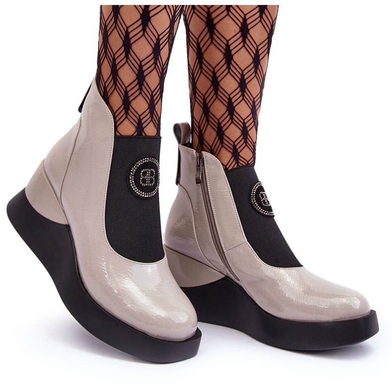 Cizme cu pană din piele S.Barski MR870-22 Gri deschis 4