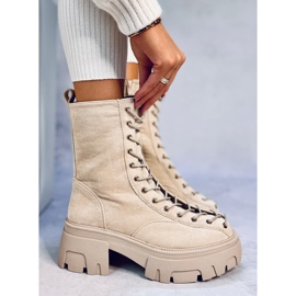 Cizme de dama cu siret Wayne Beige bej 1