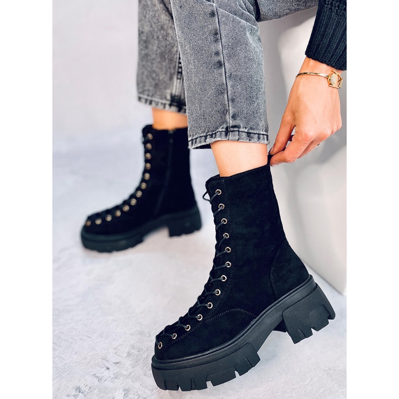 Cizme de damă Wayne Black cu șireturi negru 1