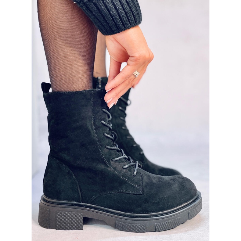 Lavey Cizme negre din piele intoarsa cu siret negru 1 Lavey Cizme negre din piele intoarsa cu siret negru 1