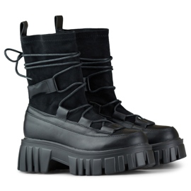 Botine de damă cu șireturi pe o platformă cu partea superioară flexibilă negru 1