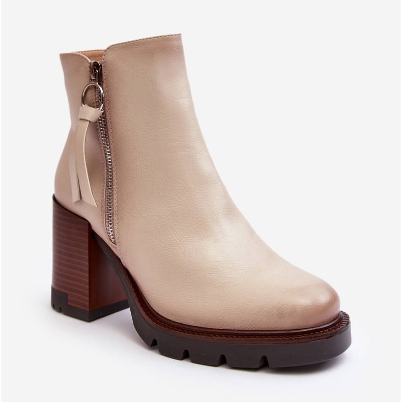 Vinceza Botine de damă din piele bej Brittney 1