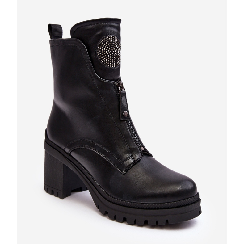 Vinceza Botine Dama Piele Cu Strasuri Negru Rosie 2