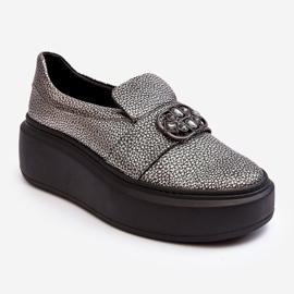 Pantofi Dama Piele Pe Platforma Cu Decorat Laura Messi 2697/810 Argintiu 2