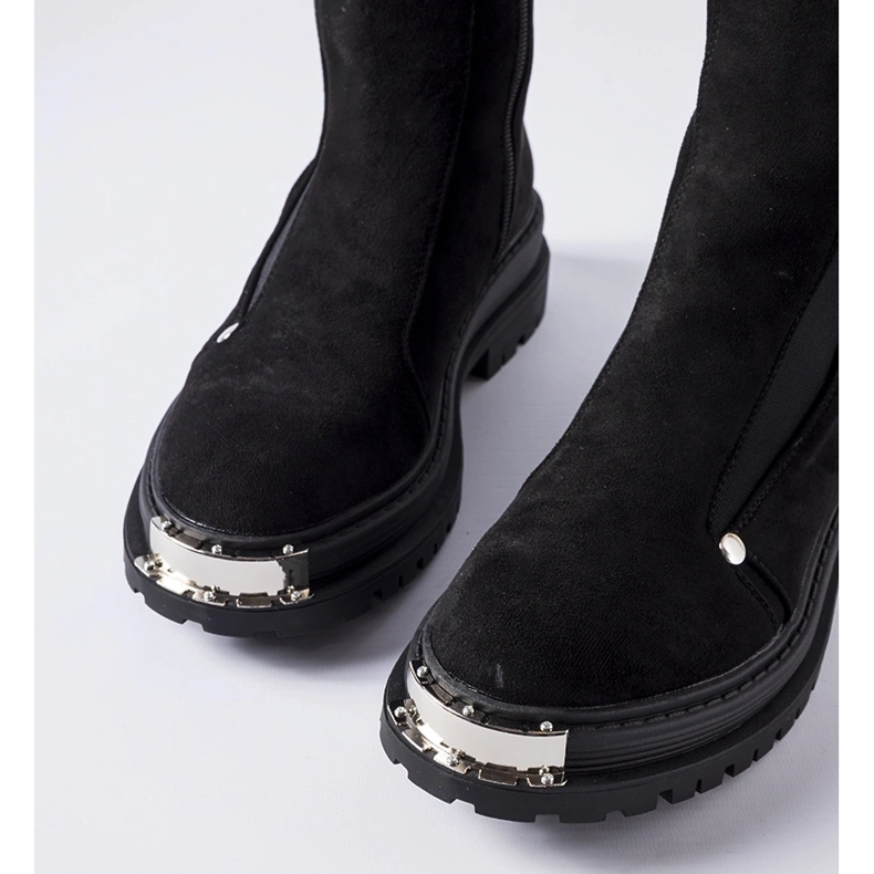 Botine negre izolate cu vârf decorativ Bologna negru 1