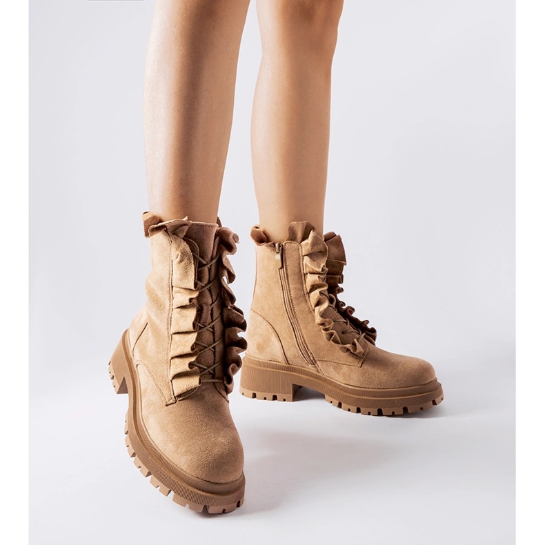 Botine bej cu volane, din piele ecologica Sterpito 1