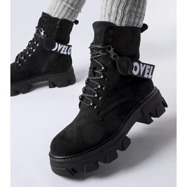 Botine negre cu curea decorativă detașabilă negru 1