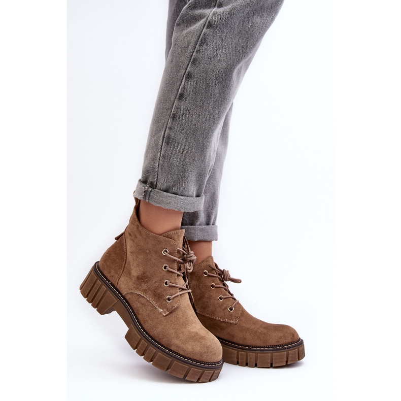 Sergio Leone Botine din piele intoarsa cu siret, bej inchis, Bjorg 2