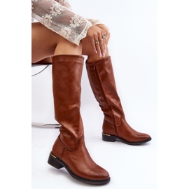 Cizme plate peste genunchi de damă maro Aviare 2