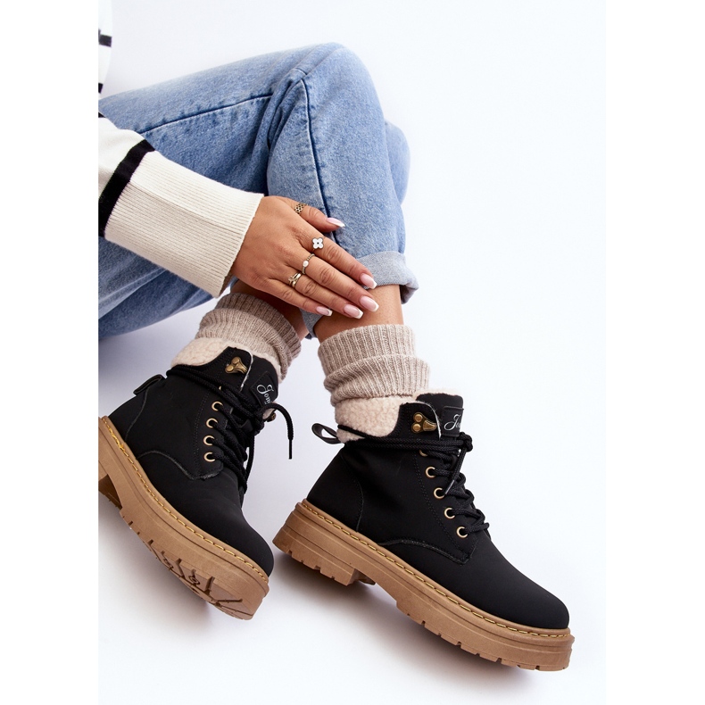 Cizme de damă din piele cu piele de oaie, Lynnvia neagră negru 1