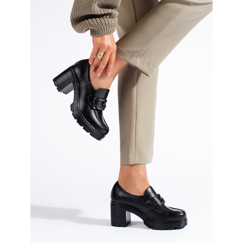 W. Potocki Pantofi negri de damă cu toc larg de la Potocki negru 1