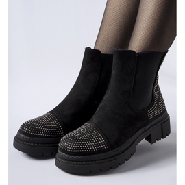 Botine negre cu zirconi Grinzane din piele ecologică negru 1 Botine negre cu zirconi Grinzane din piele ecologică negru 1