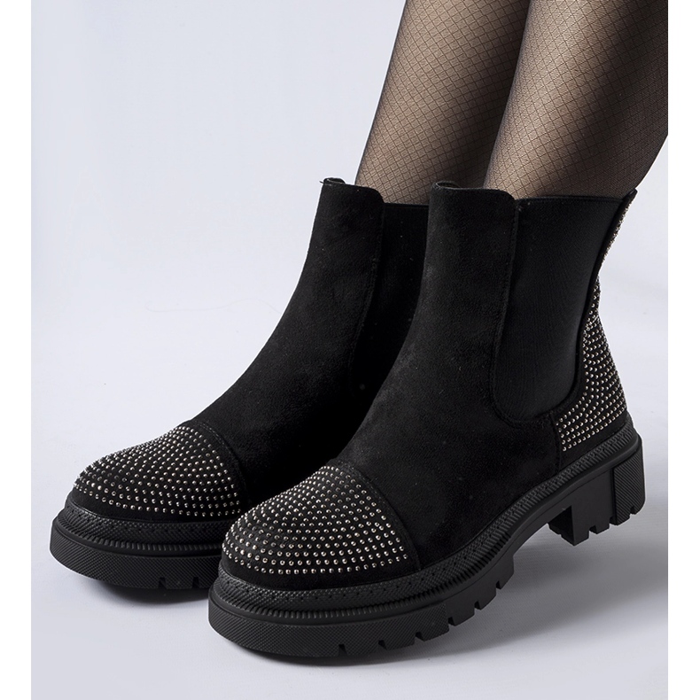 Botine negre cu zirconi Grinzane din piele ecologică negru 1 Botine negre cu zirconi Grinzane din piele ecologică negru 1