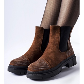 Cizme maro cu strasuri din piele ecologica de la Grinzane 1