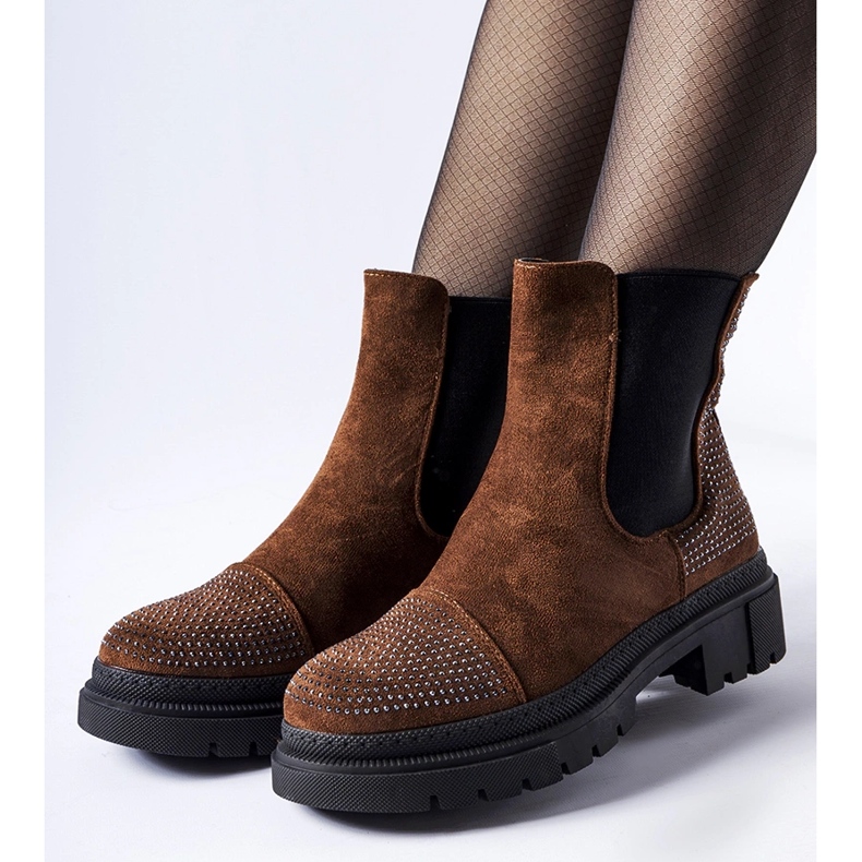 Cizme maro cu strasuri din piele ecologica de la Grinzane 1