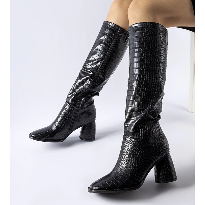 Cizme negre decorate cu relief Council negru 1 Cizme negre decorate cu relief Council negru 1