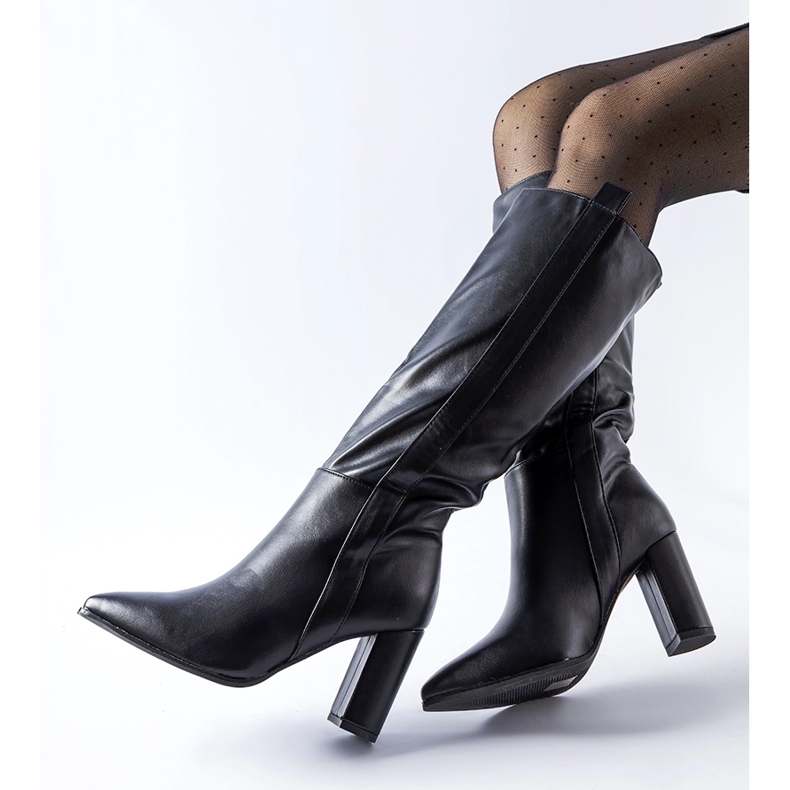 Cizme clasice negre cu slip-on cu toc Palma negru 1