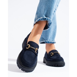 Mocasini de dama de piele intoarsa bleumarin Shelovet albastru 1