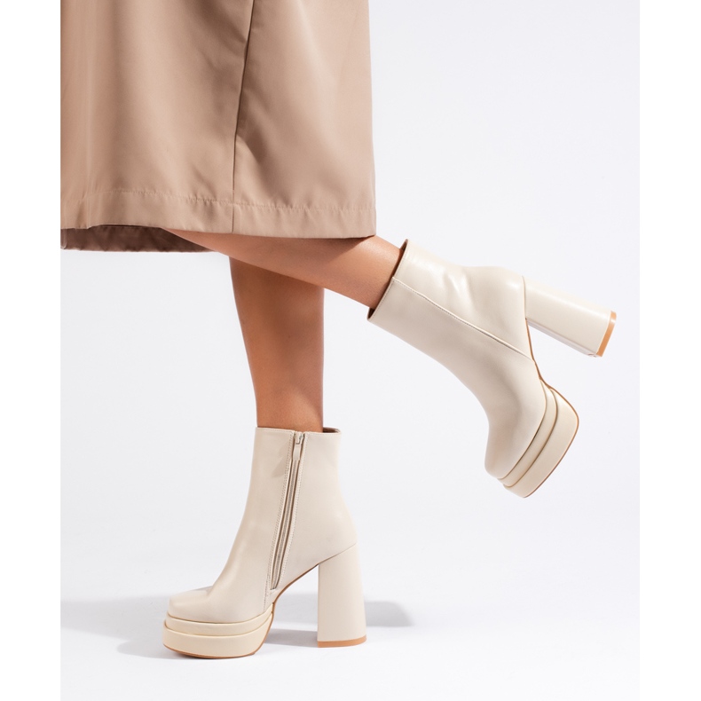Botine Shelovet crem cu toc înalt bej 1