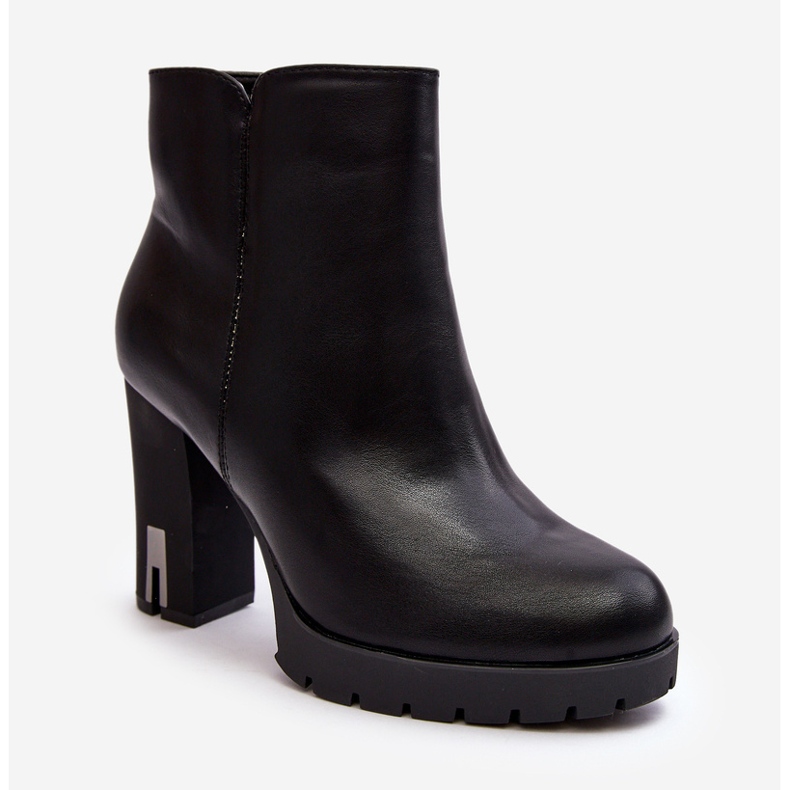 Botine De Dama Toc Inalt Cu Fermoar, Rasoda Neagra negru 1