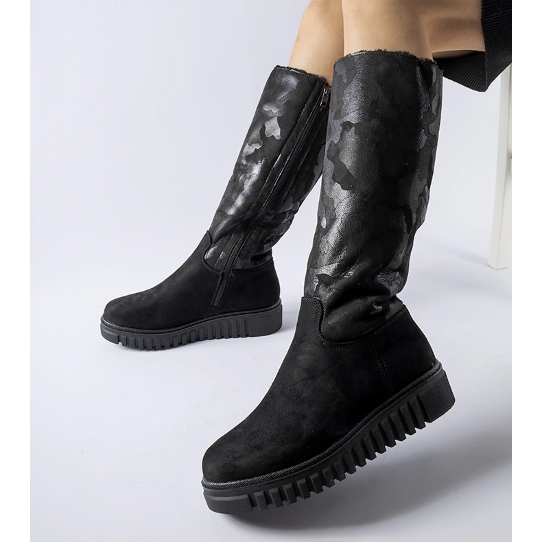 Cizme din piele ecologică camo izolată neagră Piazzolla negru 1