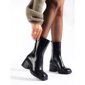 SHELOVET Wellington negri cu toc înalt, cu fermoar negru 1 SHELOVET Wellington negri cu toc înalt, cu fermoar negru 1