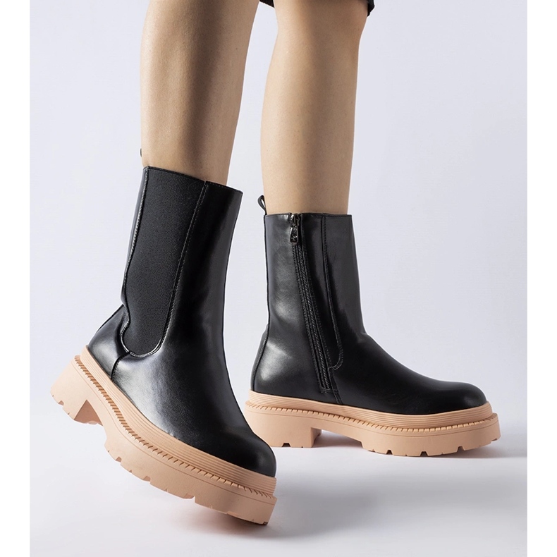 Botine negre cu talpa Garden roz deschis negru 1