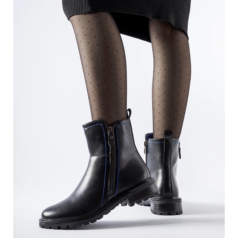 Botine negre cu fir Nereo albastru decorativ negru 1