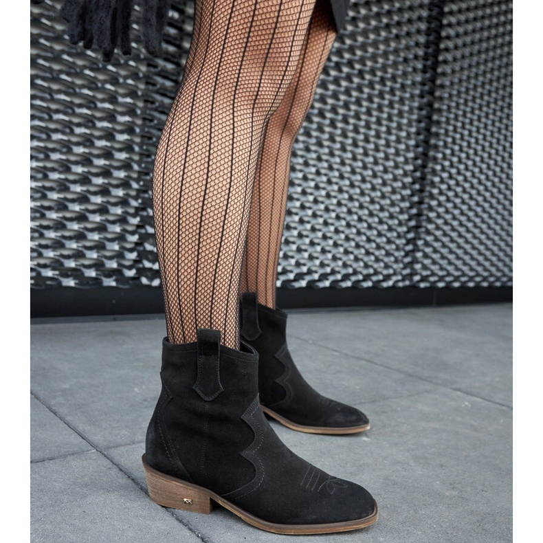 Botine Karino din piele neagră cu toc joasă negru 2