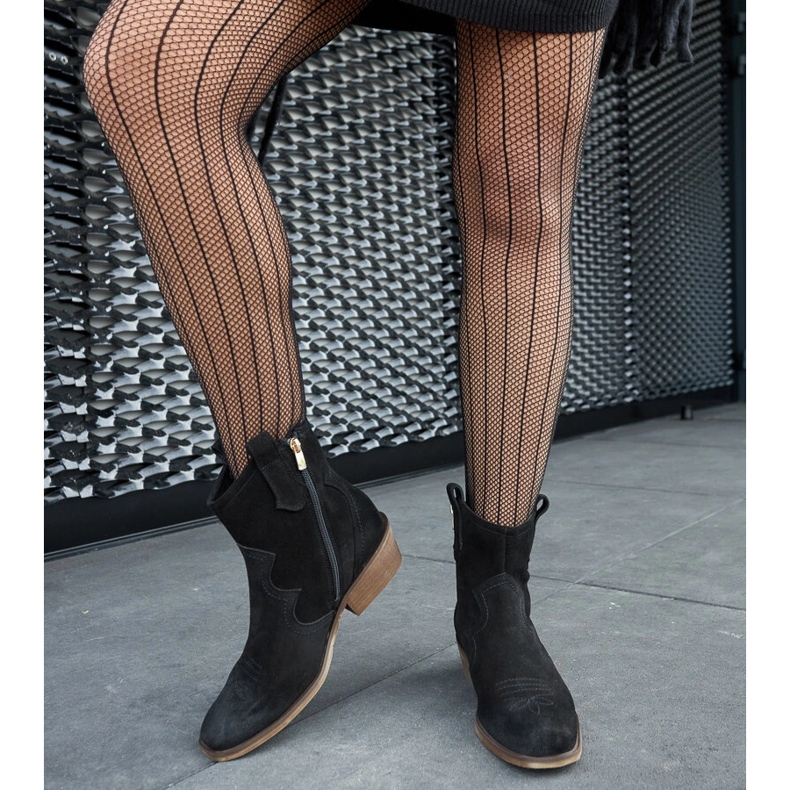 Botine Karino din piele neagră cu toc joasă negru 1