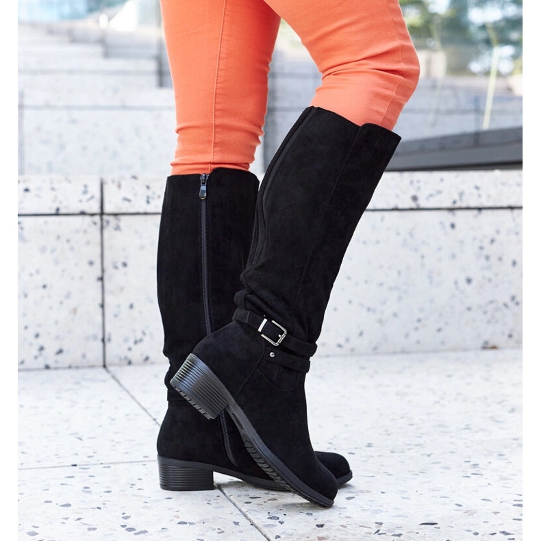 Cizme negre izolate din piele intoarsa ecologica de la Aldisio negru 1