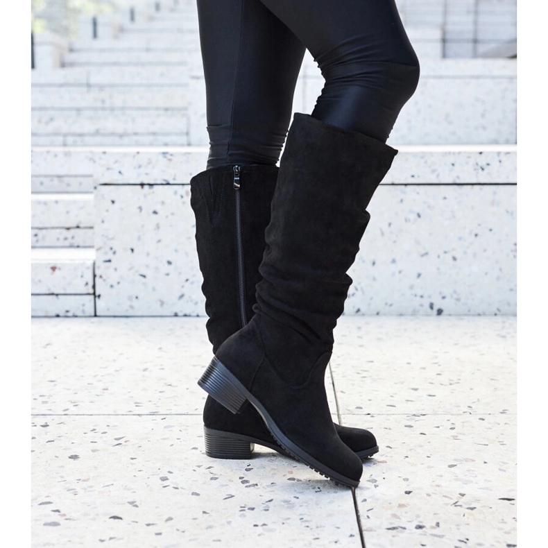 Cizme negre încrețite din piele ecologică Angelico negru 1