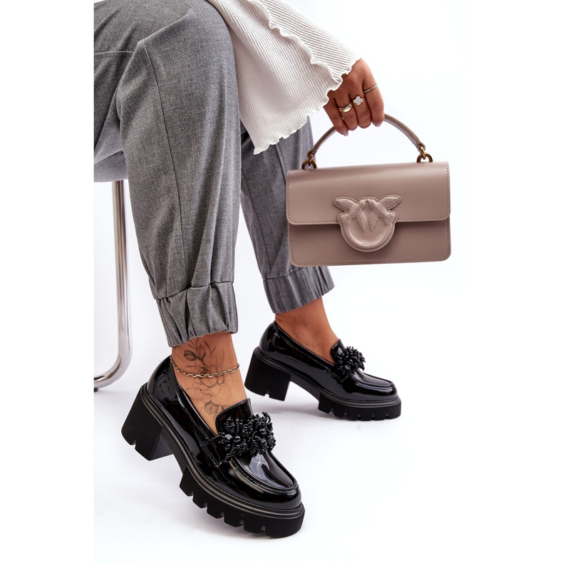 Pantofi De Dama De Lac Cu Decorat, Negri negru 2